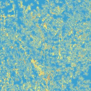 Färgkodad kartbild som visar geografisk data i blå, gula och röda nyanser.