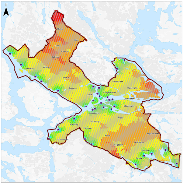 Karta av Stockholm stads områden